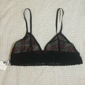 NWT Anthropologie Black Motif Lace Trim Plaid Bralette — Size M